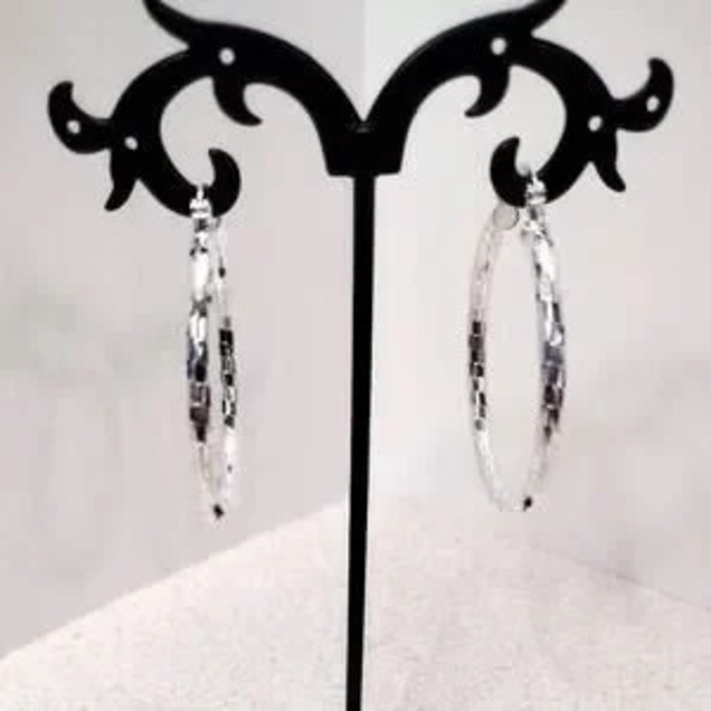 925 Sterling Silver Hoop Earrings 2 in. Geometric Disco Christmas Birthday NEW